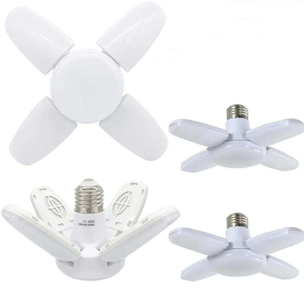 E27 28W LED Bulb Fan Blade Timing Lamp 220V 110V 360°Foldable Led Industrial Light Bulb Lamp For Home Ceiling Light Garage Light