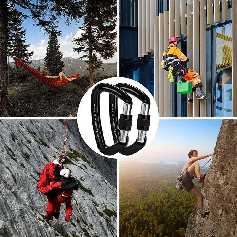 1 ~ 10 Uds 25KN hebillas de escalada al aire libre, hebillas de bloqueo de escalada, cerraduras de puerta de tornillo en forma de D para equipos de trabajo de gran altitud