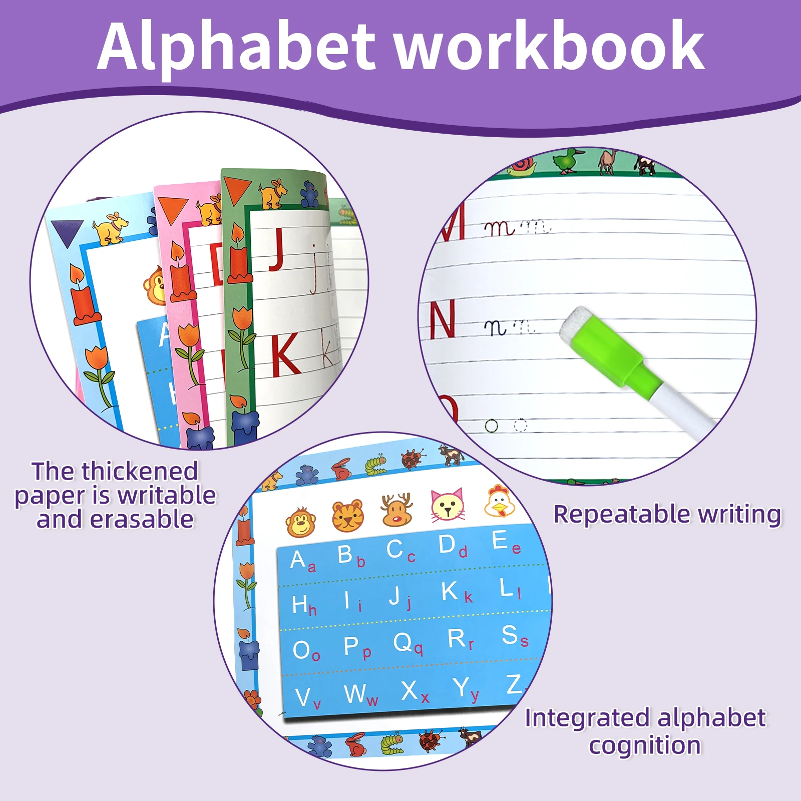 英語アルファベット練習帳 子供用 3～7歳 26文字 コピー&学習 啓発 再利用可能 消去可能ペン ギフト