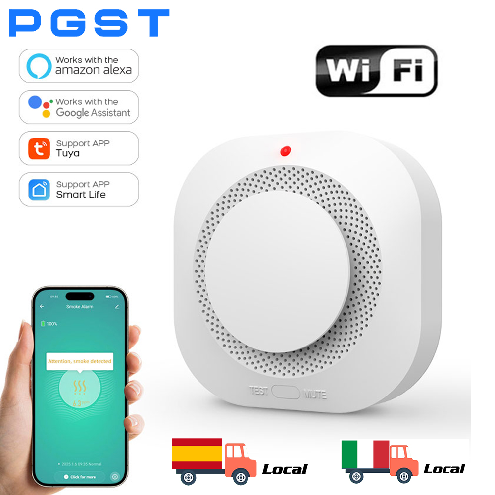 PGST WIFI Tuya Detector de humo inteligente Seguridad para el hogar: sensor de humo avanzado y alarma de incendio con compatibilidad SmartLife