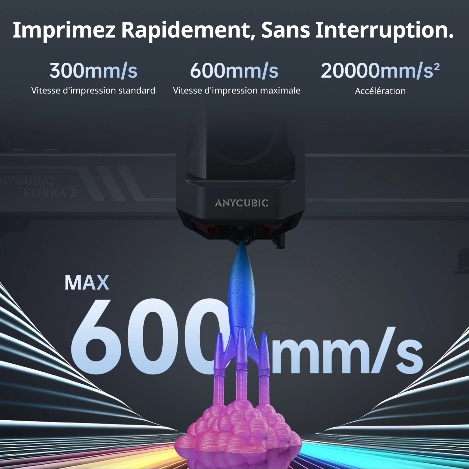 ANYToxic-Imprimante 3D BIC Kobra 3 ChlorMulti-documents FDM, Appareil avec Vitesse d'Impression Maximale de 600mm x 250mm x 250mm, Impression en 4 à 8 Documents