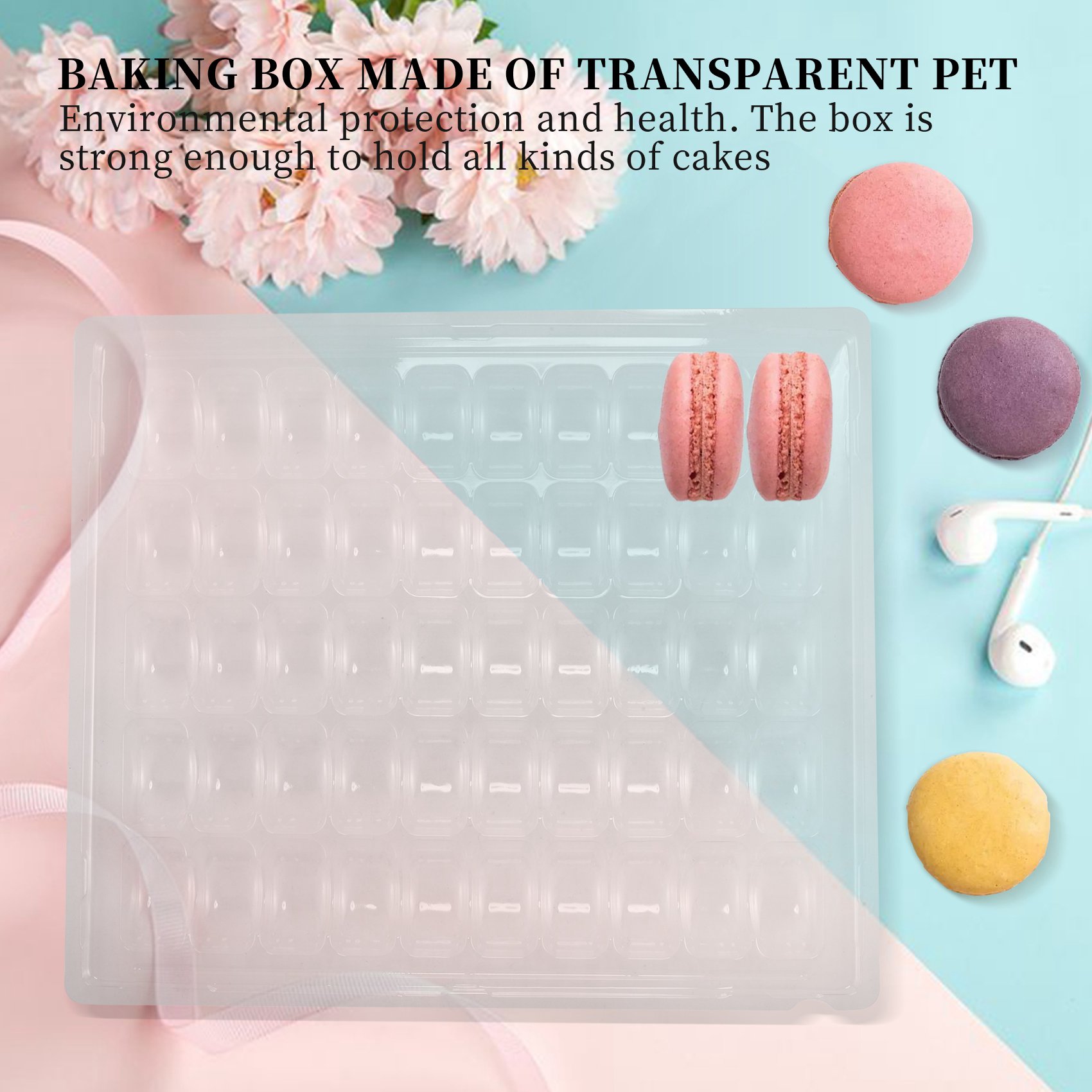 Bandejas de armazenamento de macaron franceses fecháveis PET transparentes - comporta 50 macarons por conjunto - Pacote de 4 conjuntos