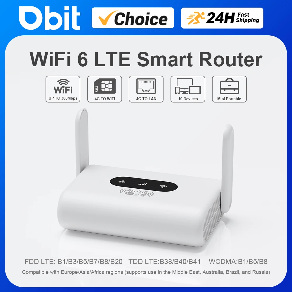Enrutador WiFi6 Enrutador 4G LTE Módem de 300Mbps Enrutador WiFi Portátil 4G Compatible con Tarjetas SIM 5G Sin Contrato Plug and Play