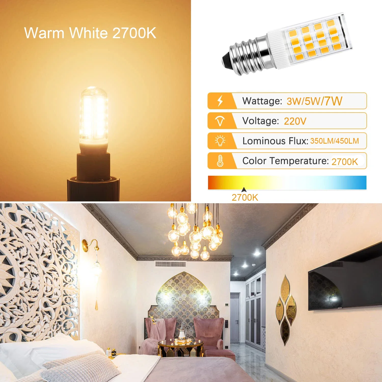 10PCS E14 LED Lamp Bulbs 3W 5W 7W 220V Mini Corn Bulb 360 Degree Beam Angle Warm Cool White Replace Halogen Chandelier Lights