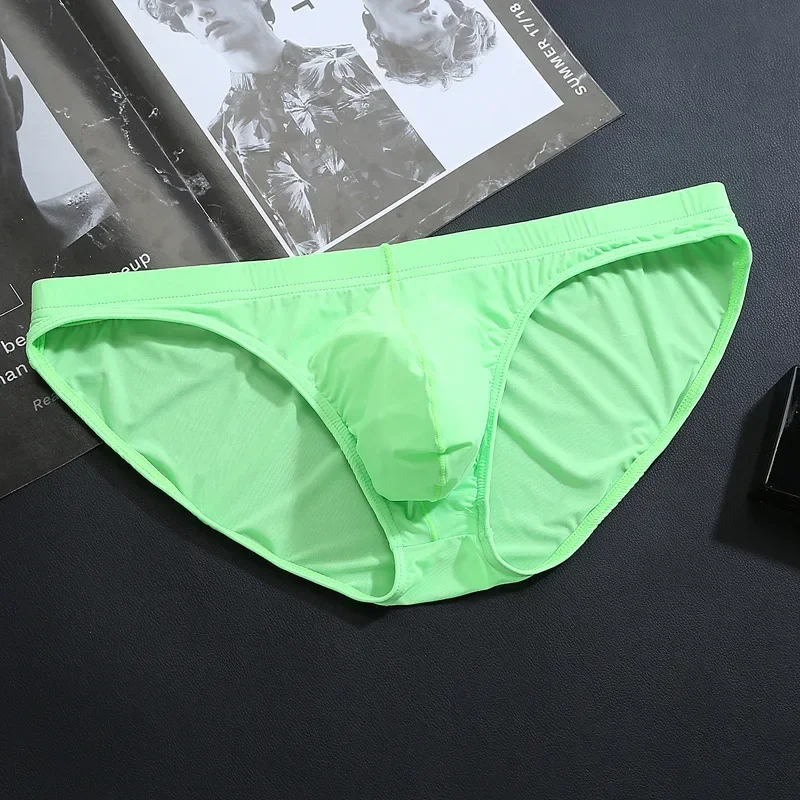 Men's Ice Silk Underwear Briefs Breathable Low-Waist U-Convex Undershorts Shorts Solid Color Briefs Men Underpants