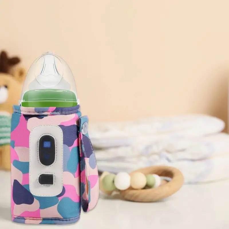 Calentador de botellas de viaje, termostato calentador de botellas, calentamiento rápido, protector de calor para bebidas de leche con pantalla de temperatura para viajes y Camping