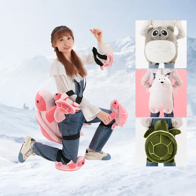ฤดูหนาวสกีอุปกรณ์ป้องกันเต่า Plush ของเล่นผายลม Pad นุ่มและน่ารักเข่า Pads ป้องกันสะโพกสกี Anti-DROP Pad
