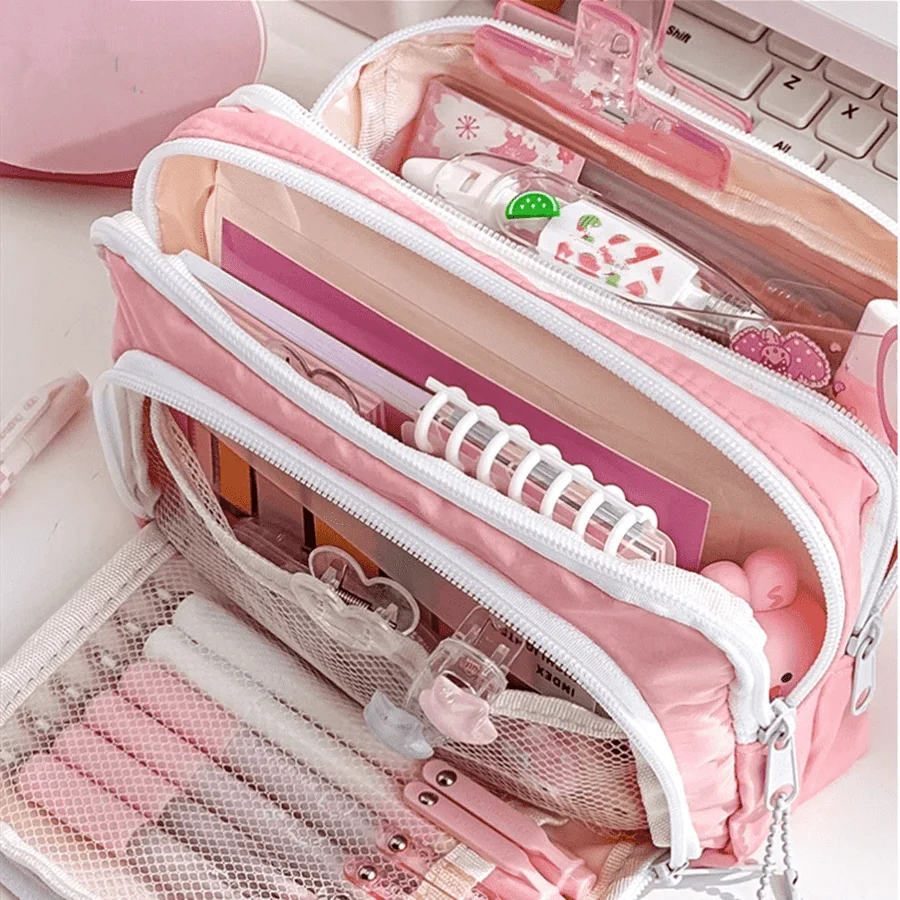 Bonita estuche para lápices multicapa, estuche para bolígrafos de gran capacidad, bolsa de almacenamiento de papelería duradera para estudiantes, escuela y oficina
