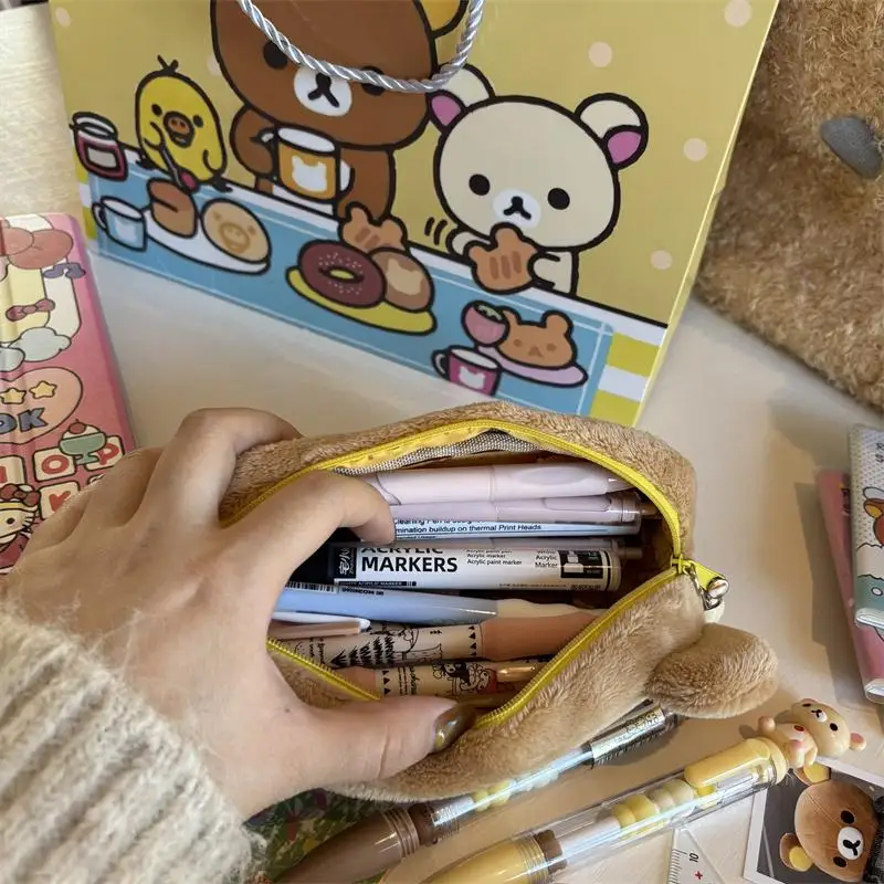 Kawaii Rilakkuma ดินสอสําหรับเด็กผู้หญิงน่ารักการ์ตูนหมีดินสอกระเป๋าปากกากระเป๋าเครื่องเขียนโรงเรียนของขวัญ Ins ร้อน