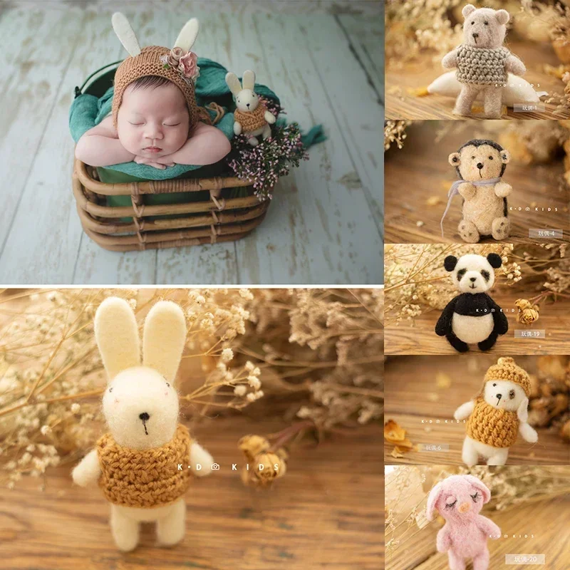 ทารกแรกเกิดการถ่ายภาพ Props อุปกรณ์เสริมฉากหลังสัตว์ของเล่นเด็กขนสัตว์ Mohair ตุ๊กตาทารกสิงโตหมีกระต่าย PANDA สตูดิโอ Props