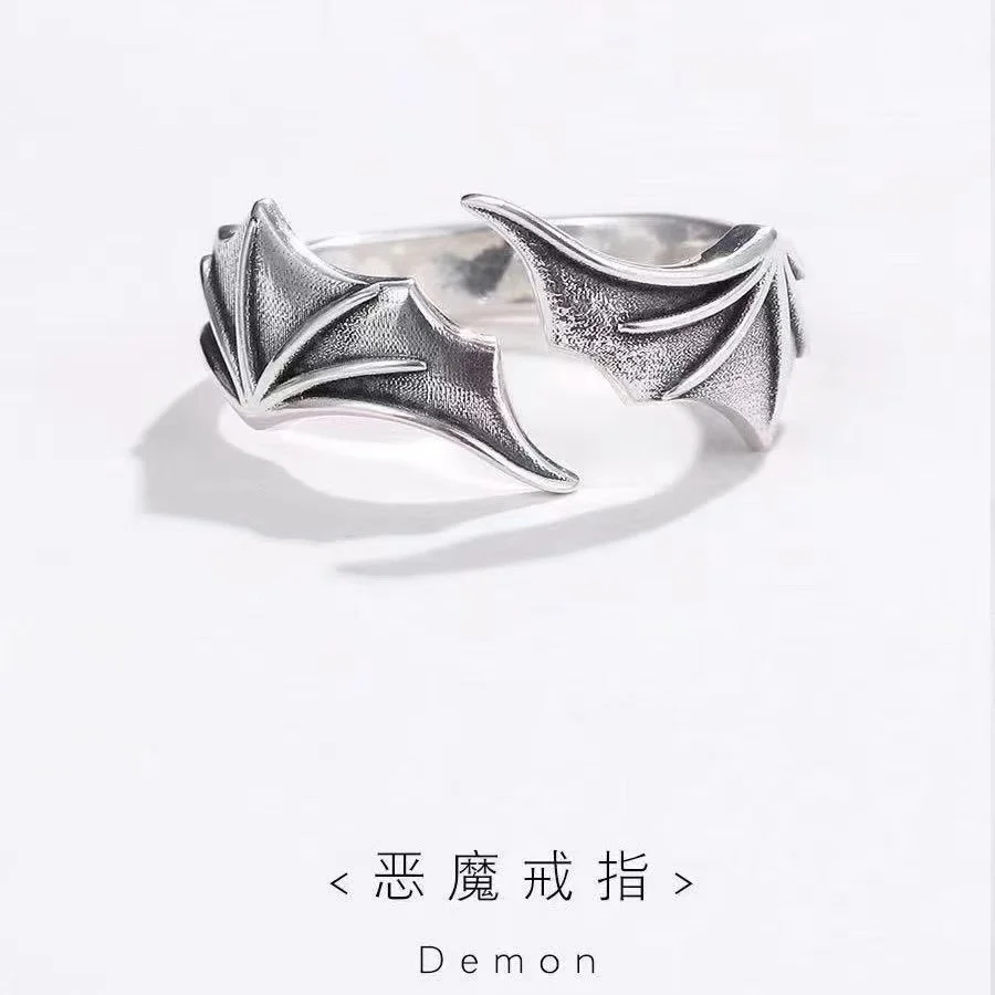 Anello con ali d'angelo e diavolo, design di nicchia di fascia alta con anello di abbinamento per coppia retrò con apertura regolabile