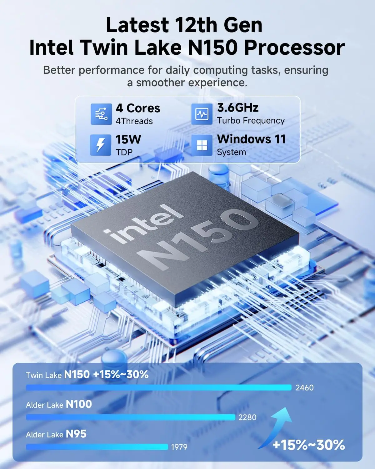 CHUWI 제미북 플러스 노트북 15.6인치 FHD 1920x1080 16GB LPDDR5 512GB SSD 인텔 N100/N150 알더레이크 WiFi 6 윈도우 11 노트북
