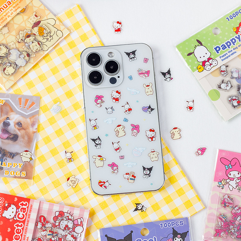 100pcs Sanrio สติกเกอร์การ์ตูน Pochacco Kuromi Melody Kitty Kawaii สติกเกอร์เครื่องเขียนนักเรียนของขวัญวันเกิด