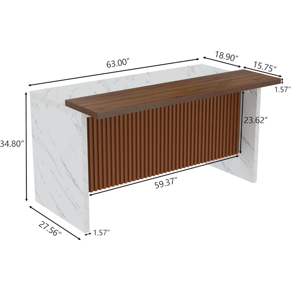 63" Large Imitation Marble Bar Table,Island Table with LED Lights,Mordern Marble Stripes Freestanding Mini Bar with Grille desig
