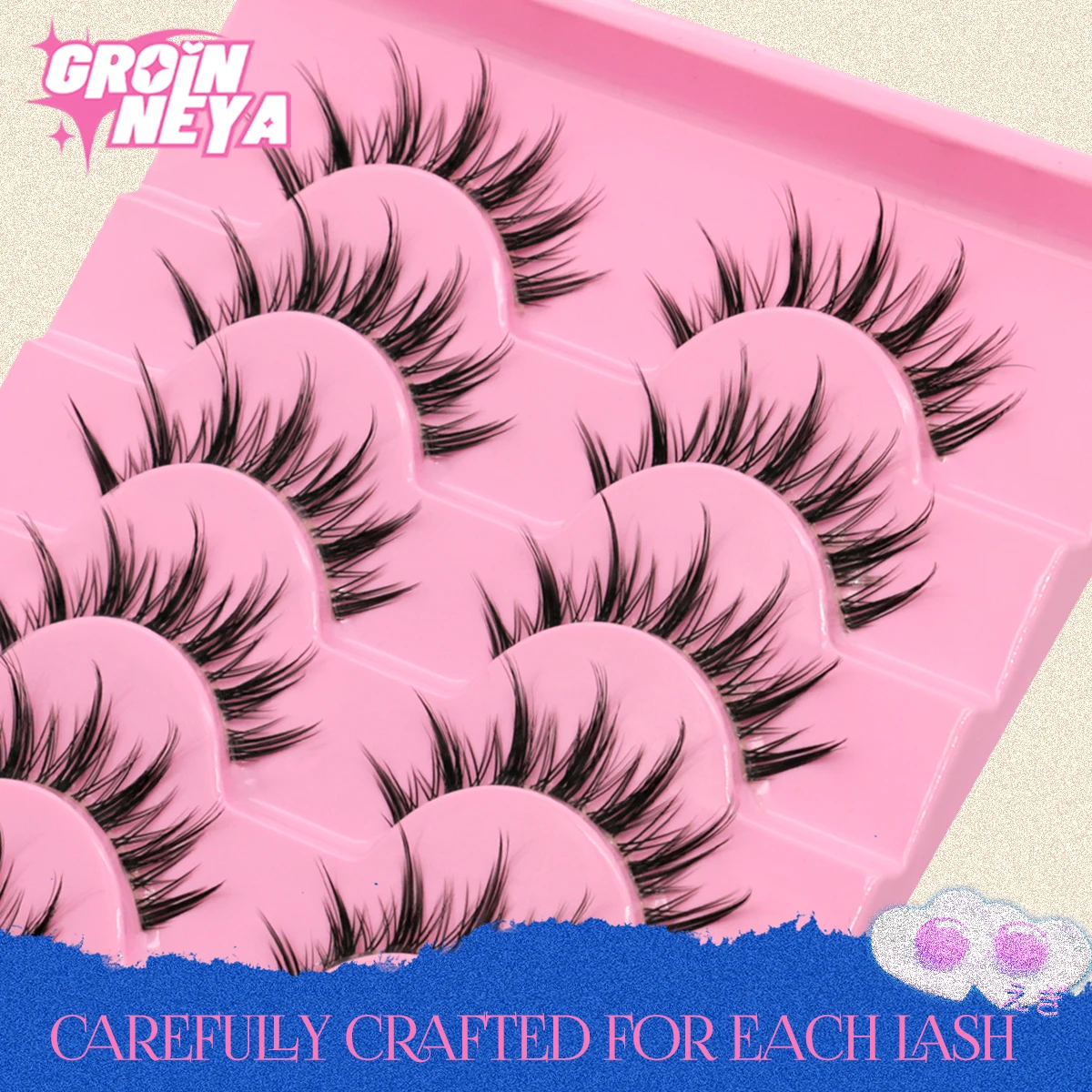 GROINNEYA Cat eye Lashes 5/6 คู่ Clear Band Lashes ธรรมชาติดู 6D Wispy Eyelashes False Lashes Eyelashs Extension