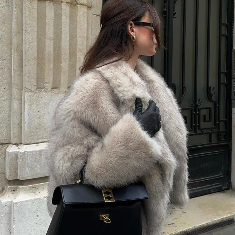 Autumn Winter Faux Fur Coat  Suit Collar Thickened Warm Fluffy CoatShort Street Style Fox Fur Jacket Peludo Chaqueta Mujer