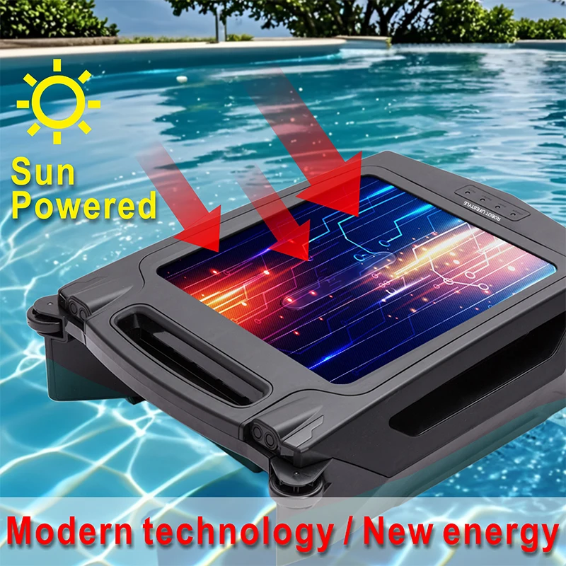 Solar Pool Skimmer Robot Cleaner Wireless With App S001A,Cleaning Surface Swimming Pools,5000mAh Li-ion Battery, Solar Panel 10W