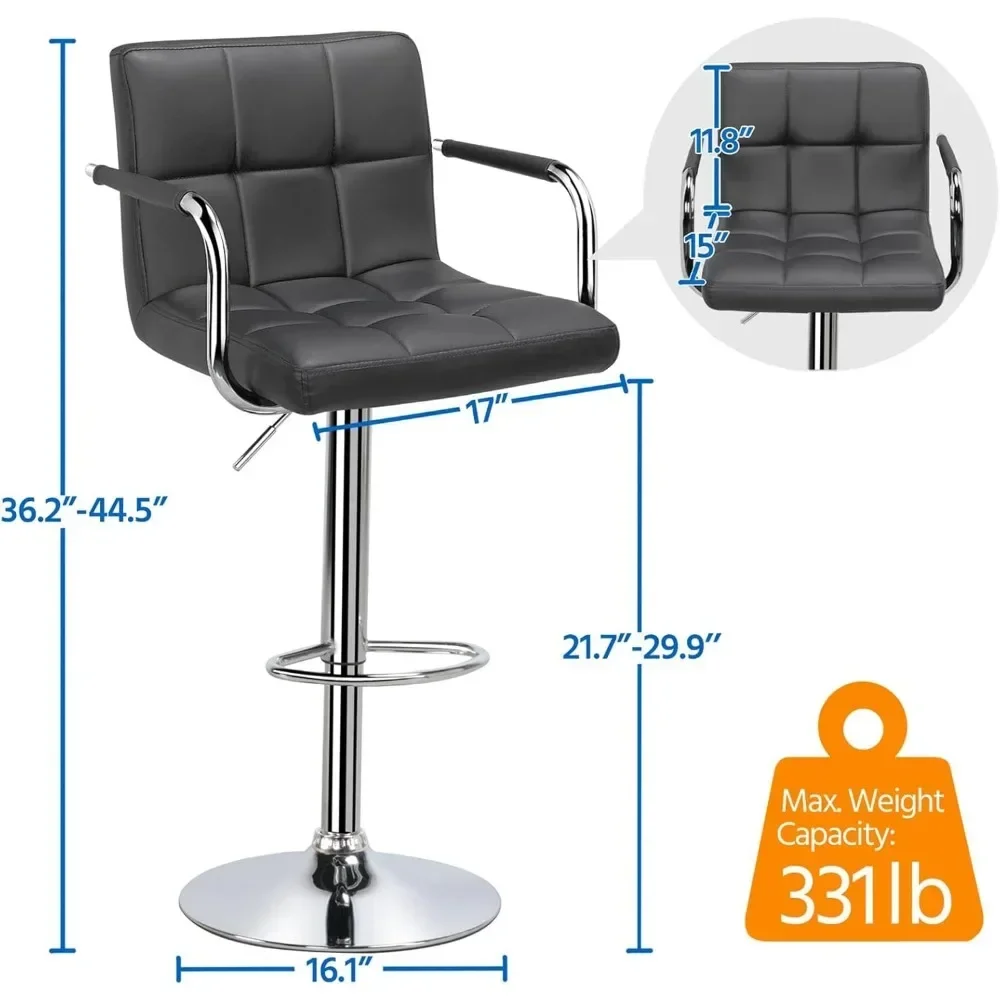 Bar Stools, Adjustable PU Leather Swivel Barstools, Modern Counter Stools with Back and Footrest, Counter Height Barst