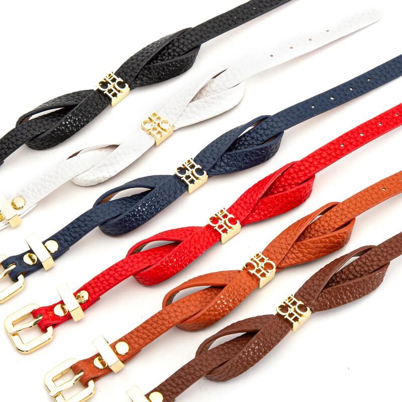 CH-pulsera clásica Vintage de cuero para mujer, pulsera de negocios de acero inoxidable con letras de Color sólido, novedad de 2024