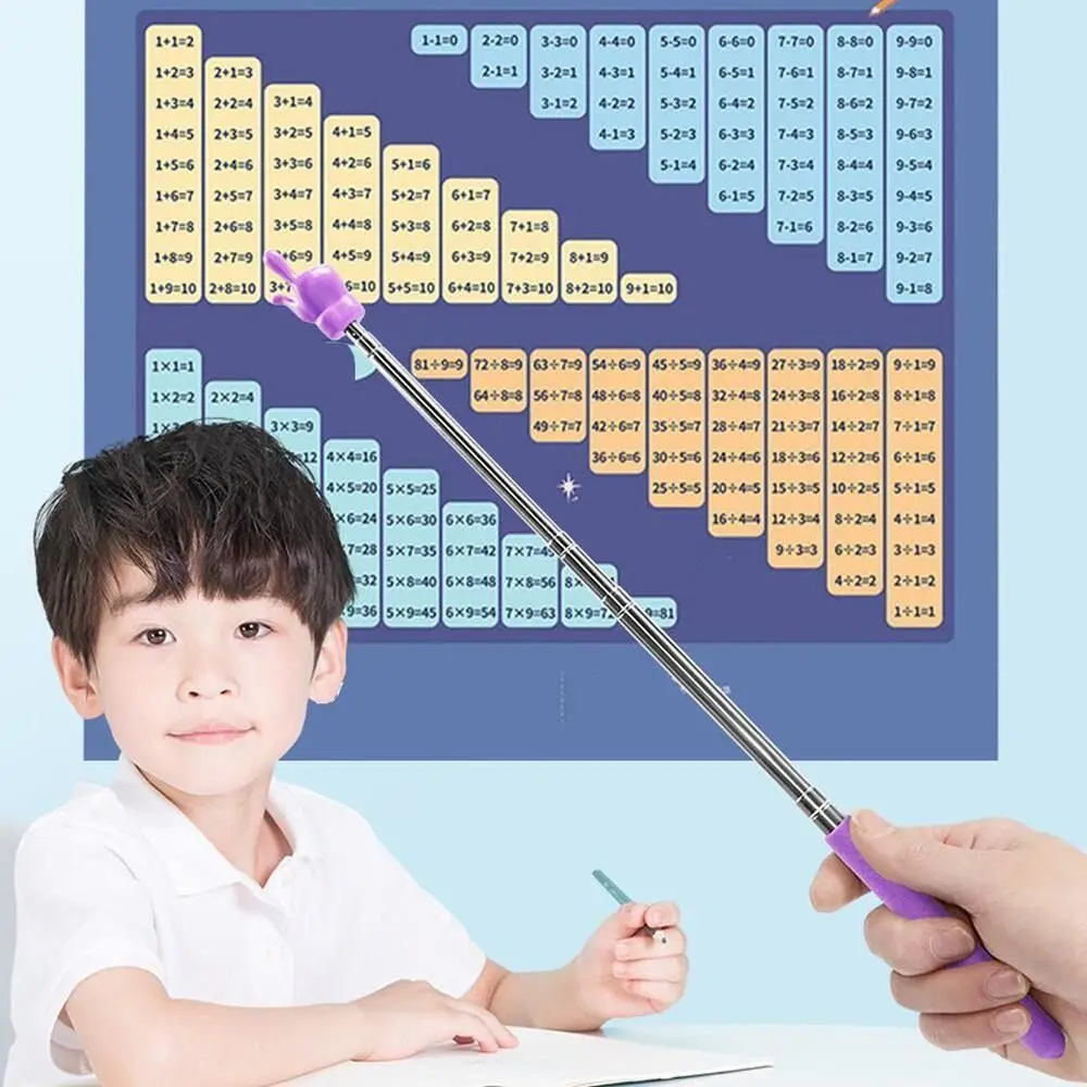 Ponteiro retrátil para professor, design de dedo, aço inoxidável, telescópico, ensino escolar, suprimentos para professores para sala de aula