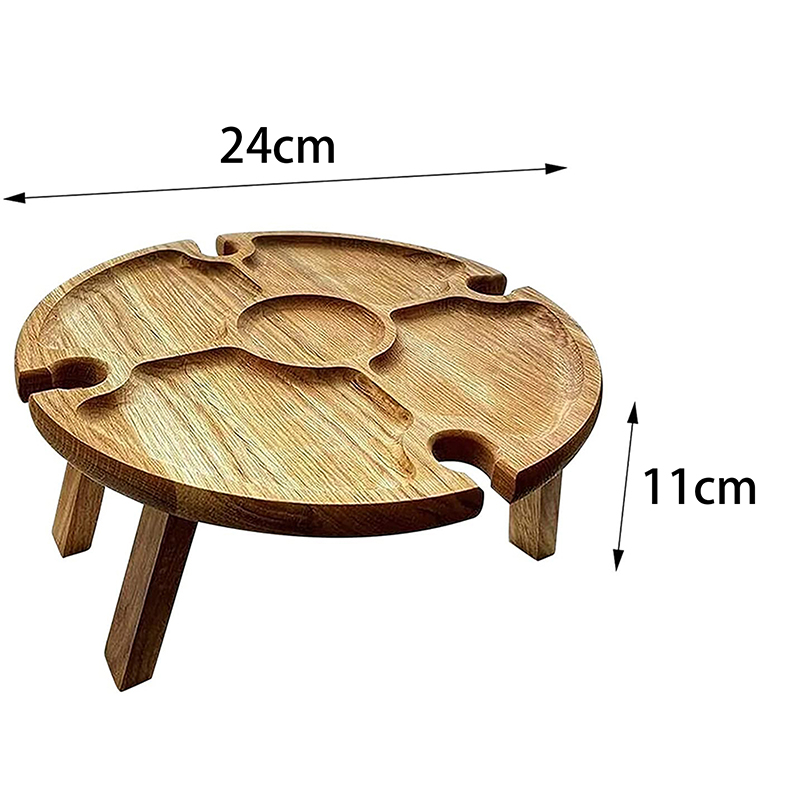 Mesa de Picnic plegable de madera para exteriores con soporte de vidrio, escritorio plegable redondo, estante para copas de vino, mesa plegable para fiesta en el jardín