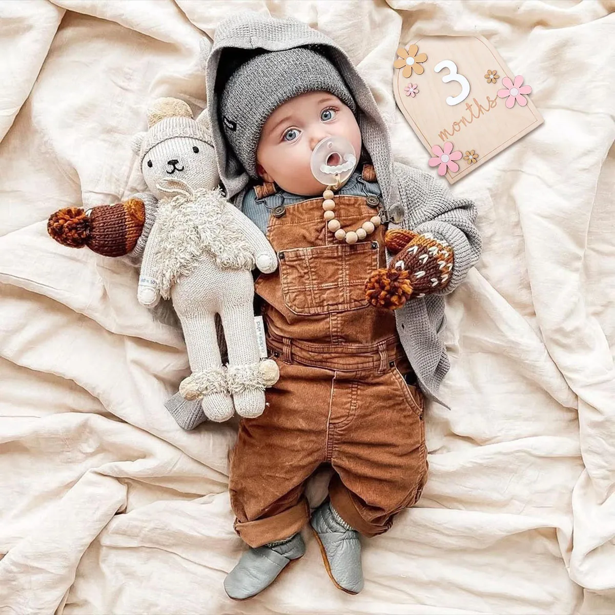 เด็กทารกรายเดือน Milestone Cards ดอกไม้คู่ด้านจํานวนเดือนเด็กทารกแรกเกิดการถ่ายภาพ Props อุปกรณ์เสริม