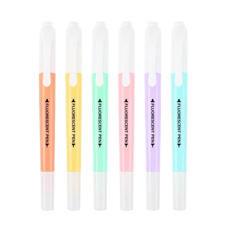 6 ชิ้น/เซ็ต Double HEAD Fluorescent Highlighter ปากกาเครื่องหมายพาสเทลปากกาสําหรับนักเรียนโรงเรียนอุปกรณ์สํานักงานเครื่องเขียนน่ารัก