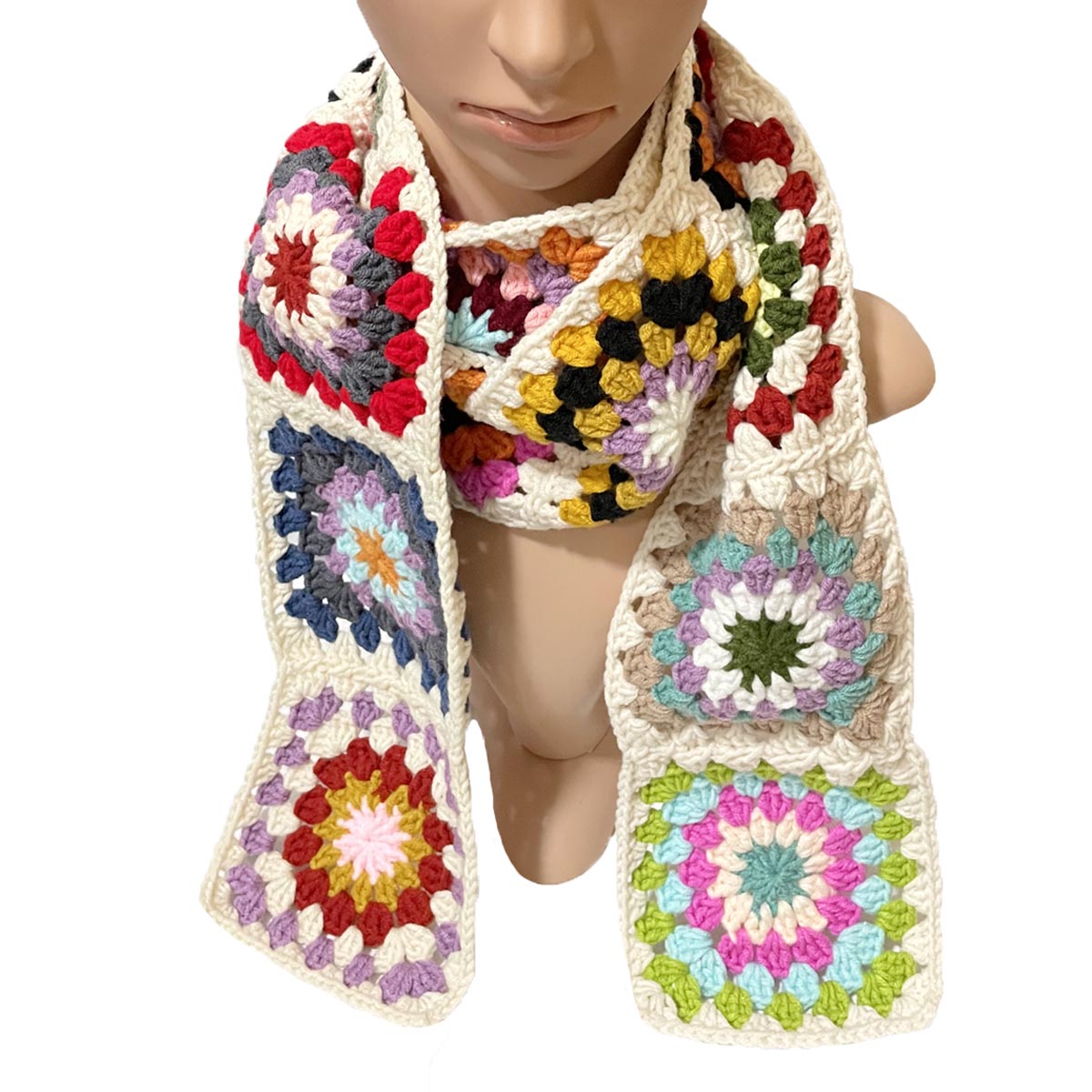 BomHCS Flowers Handmade Knitted Neckerchief  Warm Shawls Square Scarfs