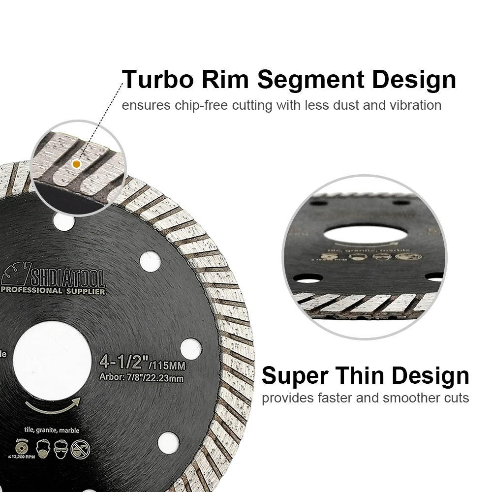 SHDIATOOL 1Pc 105 /115/125Mm Kim Cương Ép Nóng Superthin Turbo Lưỡi Dao Gạch Gốm Đá Cẩm Thạch Đĩa Cắt độ Dày 1.1-1.6Mm