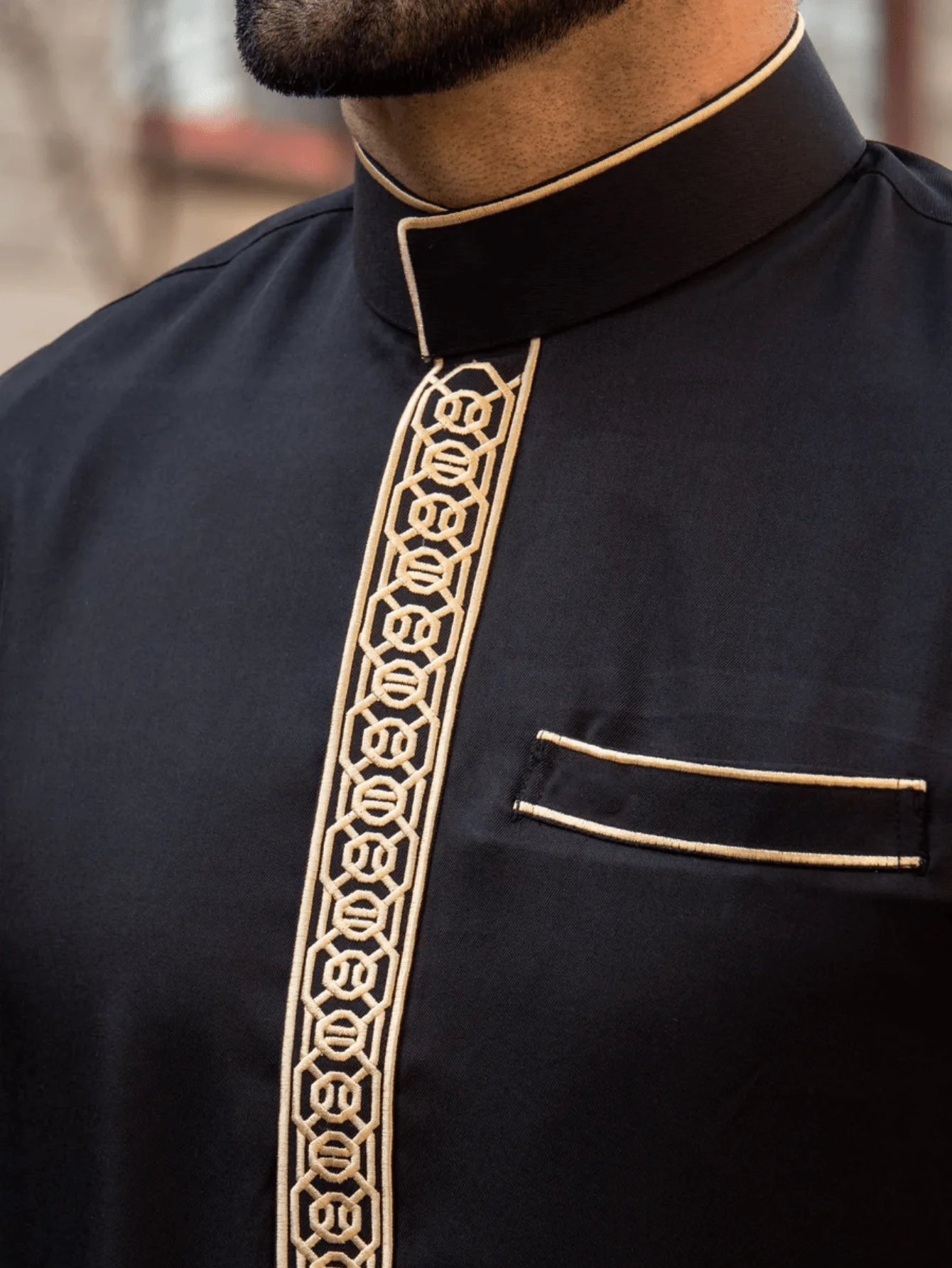 2025Islamic muçulmano árabe masculino robe manga longa bordado gola árabe thobe para homem