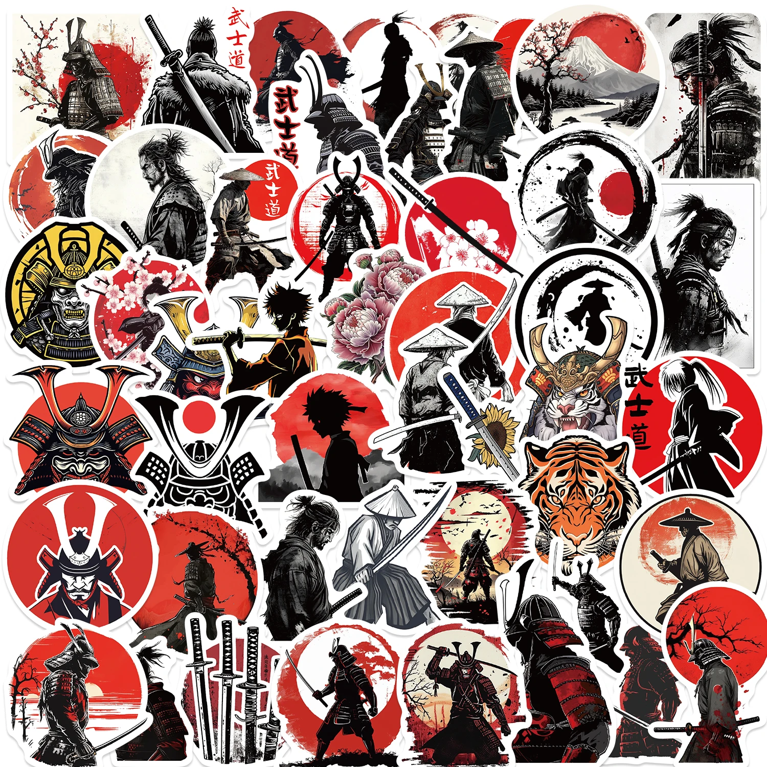 50 Uds. Pegatinas de samurái japonés Bushido impermeables DIY regalo genial pegatinas DIY para guitarra casco teléfono portátil pegatinas