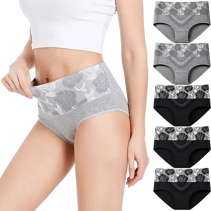 3 pçs/lote calcinha de cintura alta algodão feminino corpo emagrecimento plus size roupa interior impressão briefs senhoras calcinha respirável lingerie feminina