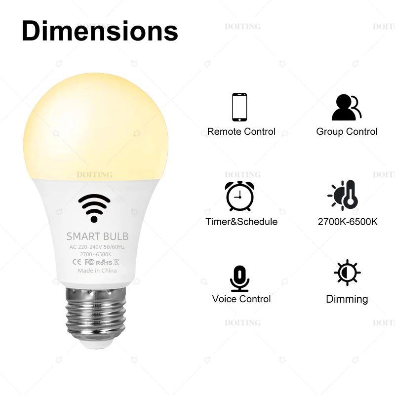 Smart Life Tuya WiFi E27 bombilla luces LED aplicación Control de voz regulable funciona con el asistente de Google Alexa 220V 2700-6500K