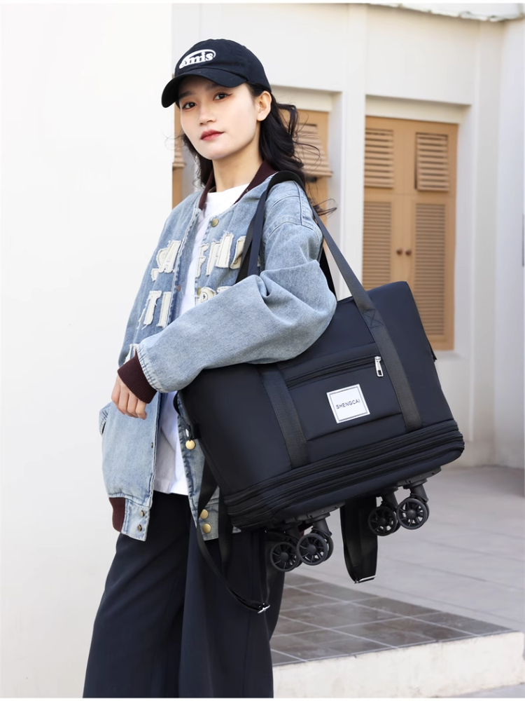 Bolsa de viagem mochila grande capacidade desmontagem universal roda saco de armazenamento bagagem portátil dupla camada verificado saco com roda