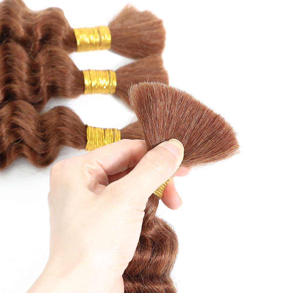 30 #   Chocoladebruin Diepe Golf Bulk 100G 2 Bundels Echt haar voor Boho Vlechten Krullend Vlechthaar 14-24 inch Remy-haar Braziliaans