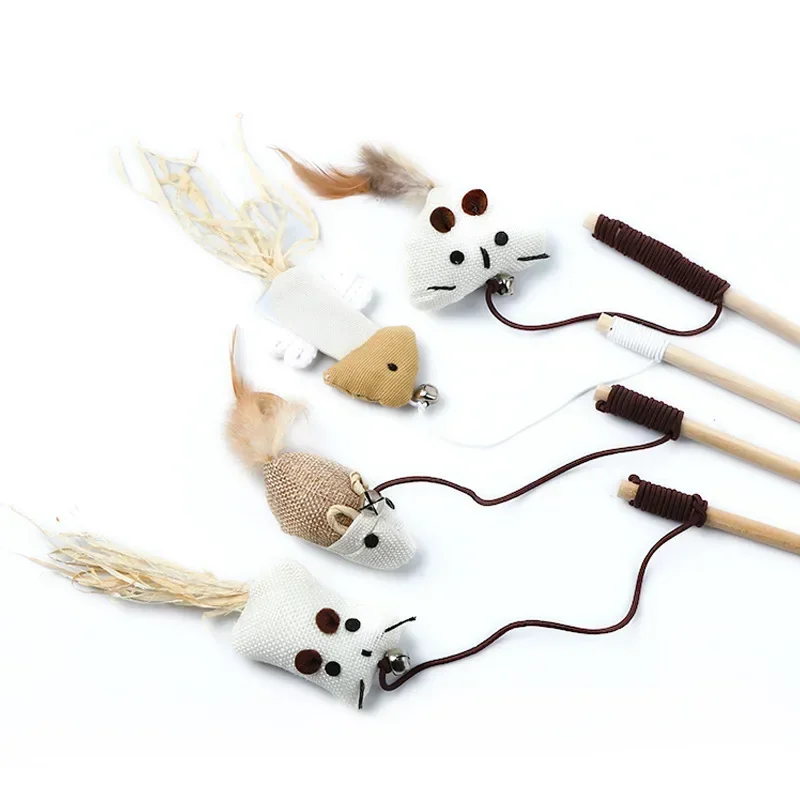 1PC Teaser Feather ของเล่นลูกแมวตลกที่มีสีสัน Rod Cat Wand ของเล่นไม้สัตว์เลี้ยงของเล่นแมว Interactive Stick สัตว์เลี้ยงแมวอุปกรณ์