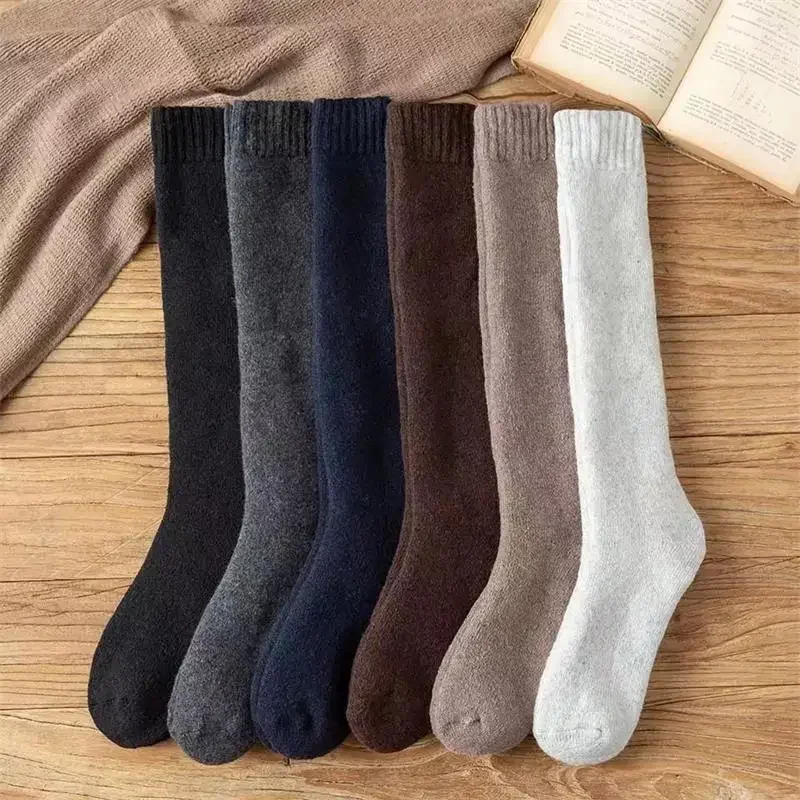 3 par/lote calcetines de lana gruesos de invierno para hombre toalla de compresión térmica calcetines altos cómodos abrigo cálido calcetines de nieve para pantorrilla EU38-46