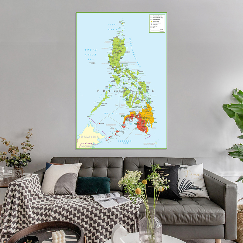 100*150Cm Philippines Bản Đồ Hành Chính Poster Dán Tường Nghệ Thuật In Tranh Canvas Đồ Dùng Văn Phòng Phòng Khách Trang Trí Nhà