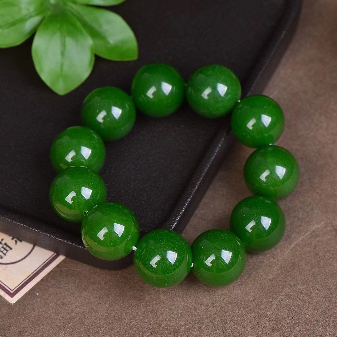 สร้อยคอมือนิลสีเขียวกำไลข้อมือสำหรับผู้ชายและผู้หญิงกำไลข้อมือยางยืดลูกปัดทรงกลม20มม. เครื่องประดับมีเสน่ห์สำหรับทุกเพศ