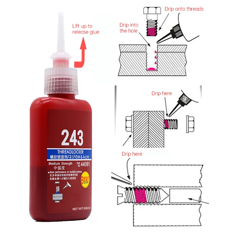 50ml Threadlocker Quick Drying Screw Locking Agent 242 243 272 Thread Lock Fluid Strong Anti-slip Thread Fastening Adhesive