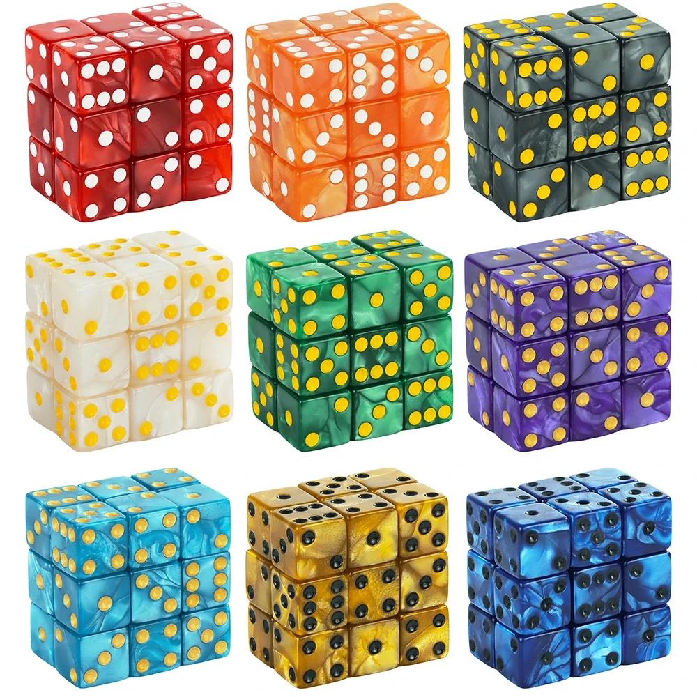 6-stronne kostki do gry 16mm marmurowy akrylowy zestaw kości D6 do DND, RPG, stołowej ame lub nauczania matematyki, kostki do gry Aventurine Impression