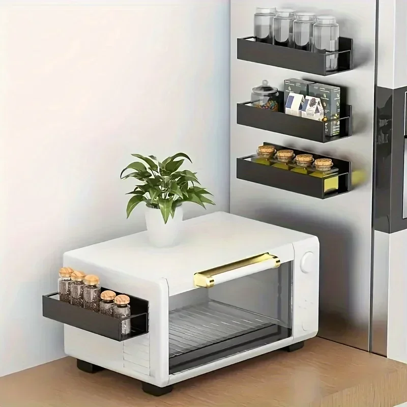 1/2pcs Magnetic Storage Shelf Household Kitchen Refrigerator Washing Machine Side Hanging Storage Rack, Multifunctional Storage