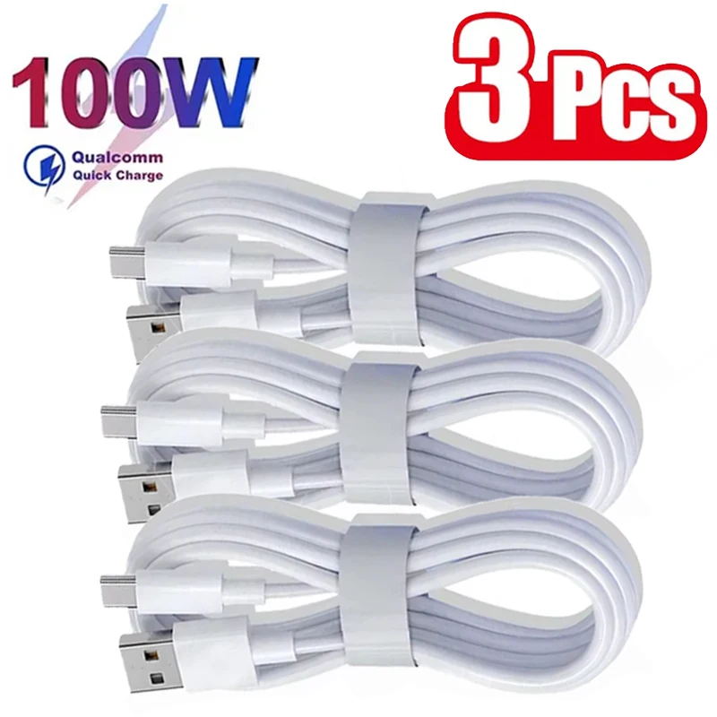 3PCS 6A 100W Tipo C Cavo di ricarica super veloce Cavo dati per Huawei OPPO vivo iQoo Cavi USB C a ricarica rapida