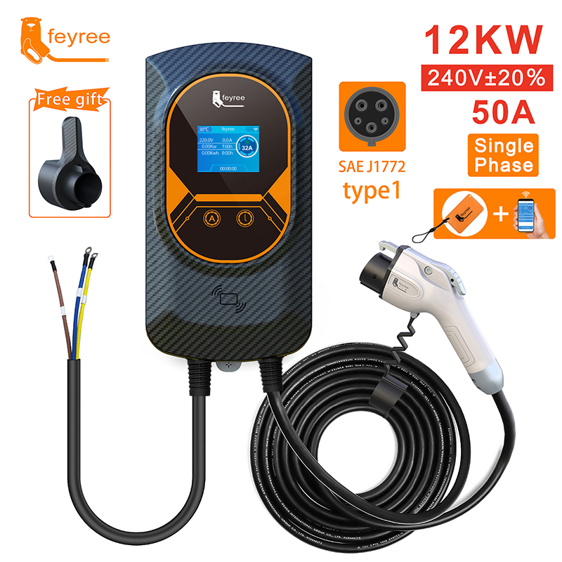 Feyree J1772 Type1 Cáp Sạc EV Sạc Xe Điện Wallbox EVSE Đế Sạc 50A 40A 32A Ứng Dụng Điều Khiển Xe Điện