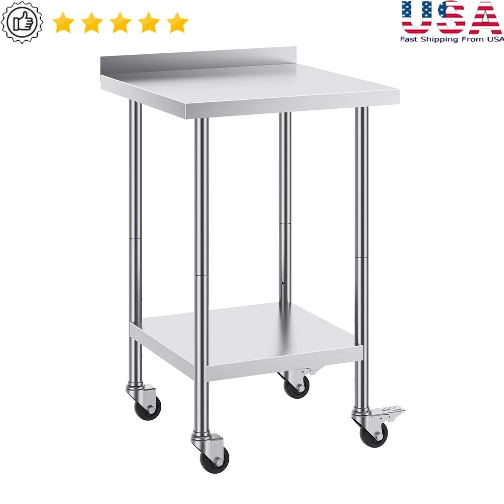 Industrial Grade Stainless Steel Work Table Mobile Kitchen Prep Station with Wheels Adjustable Shelves NSF Compliant Easy