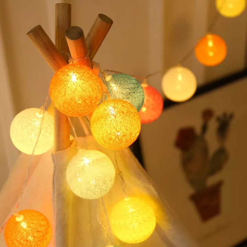 Guirnalda de bolas de algodón para decoración del hogar, 20 LED, luces de hadas de Navidad, cuerdas de iluminación para vacaciones al aire libre, boda, fiesta de navidad