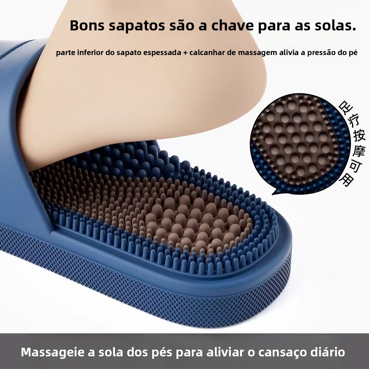 Chinelos de Massagem Masculinos Antiderrapantes para Uso Interno em Casa e Banheiro, Sandálias Simples em Material PVC Confor...