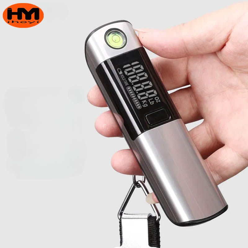 Balança eletrônica portátil ihoyi, mini gancho de mola portátil pequeno 50kg para uso doméstico, dispositivo de pesagem de bagagem de alta precisão
