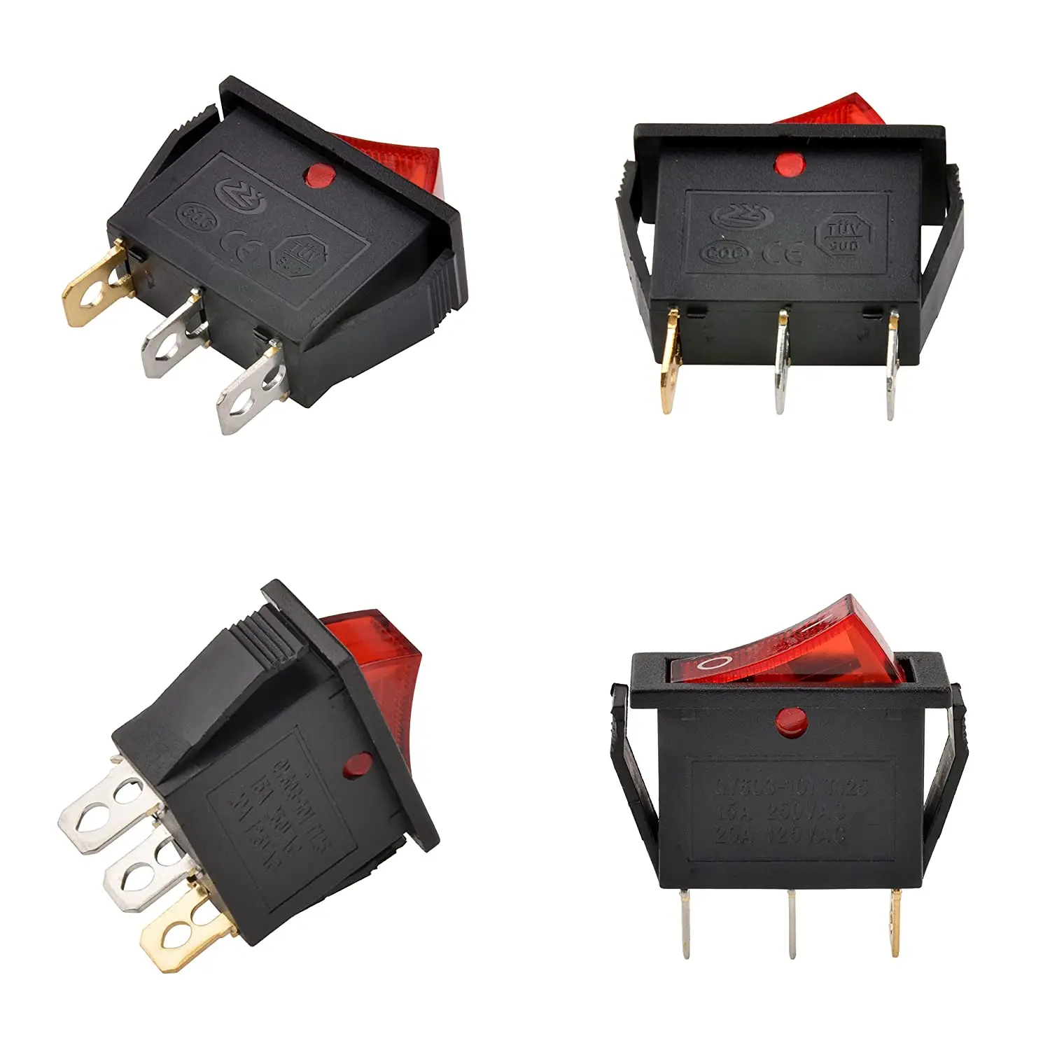8Pcs AC 250V/15A, 125V/20A 조명 LED On/Off SPST 3 핀 2 위치 미니 보트 로커 토글 스위치 스냅 가정용 DIY