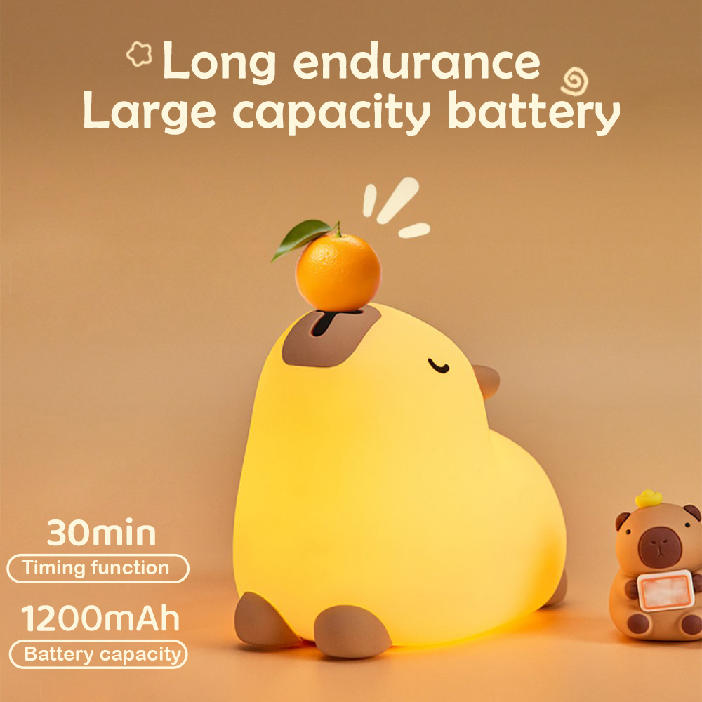 Cute Capybara Silicone Nursery Night Light Rechargeable Bedside Table Lamp with Touch Sensor For Kids Bedrooms